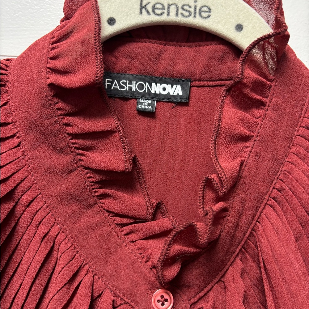 Kensie Women's Red Ruffle Blouse - Picture 3 of 5